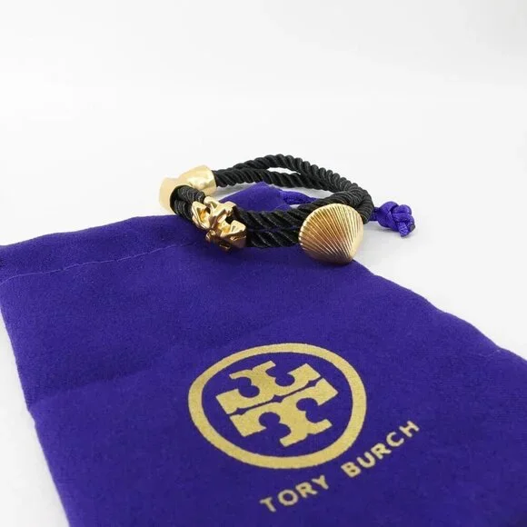 Tory Burch Shell Logo Rope Bracelet Black OS - Picture 3 of 12